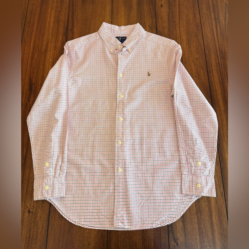 Polo Ralph Lauren Youth Boys Pink Black Long‎ Sleeve Button Down Sz Large 14-16